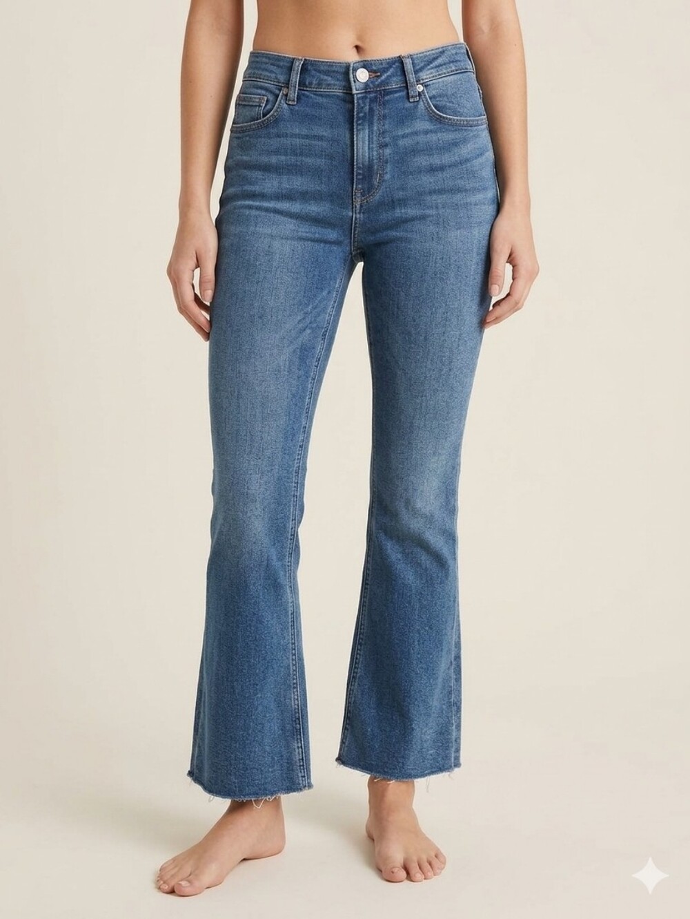 J.Jill Blue Kick Flare Jeans Medium Wash Frayed Raw Hem Size 4P EUC
